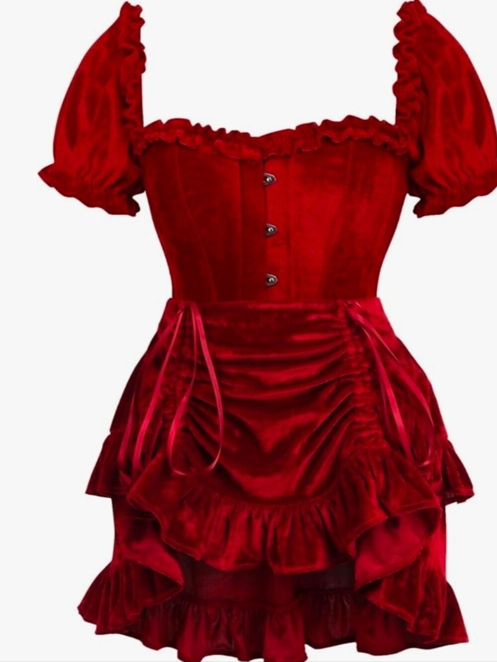 Daisy Corset SET Top Drawer Steel Boned velvet corset And Skirt Size S Red NEW